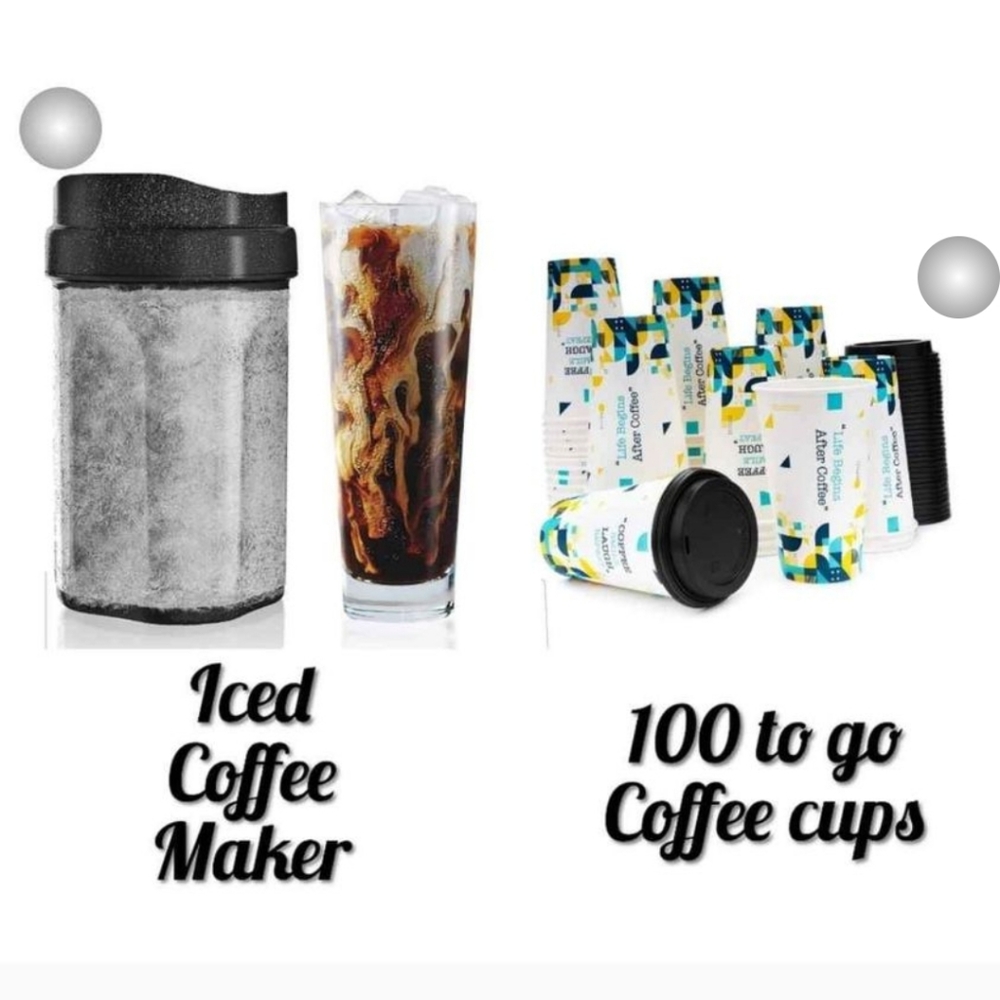 Iced coffee maker & 100 disposable coffee cups with lids